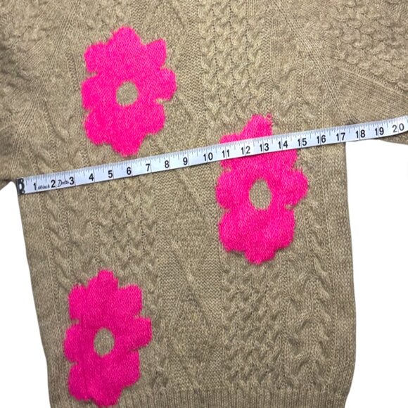 NWT Anthropologie Maeve Cable Knit Floral Sweater Tan Pink Flowers S Retail $128 - Picture 6 of 8
